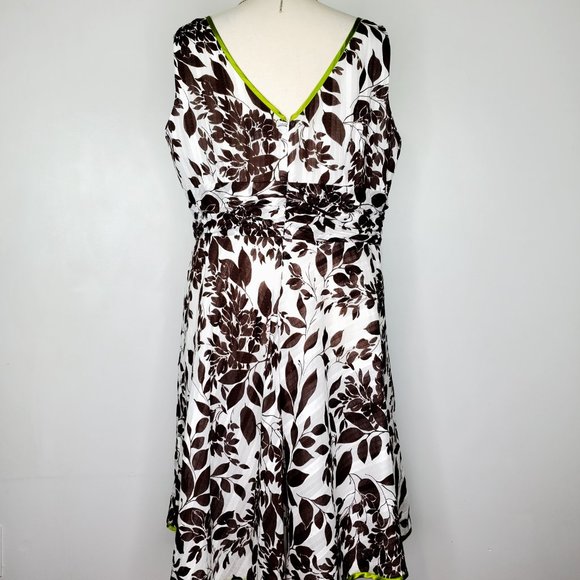 Robbie Bee Brown White Green Leaf Leaves V-Neck Sleeveless Dress Size 22W - Picture 7 of 15